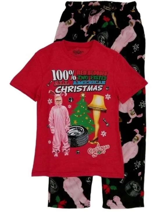 A CHRISTMAS STORY Mens 2PC Ralphie Leg Lamp Sleep Set Sleepwear Pajamas Large - Picture 1 of 4